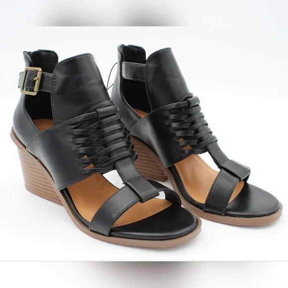 Women's Wedge Sandal, Black/Tan (Size 6.5, NWT) - Picture 1 of 10